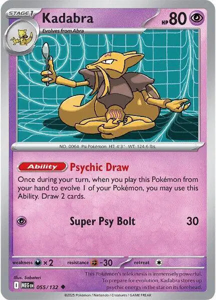 Pokémon trading card featuring Kadabra with purple border and character illustration
