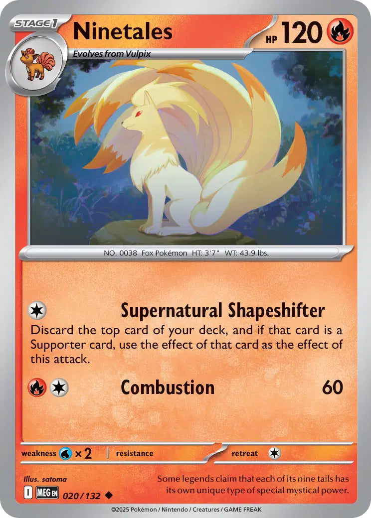 Pokémon trading card featuring Ninetales with detailed artwork and text.