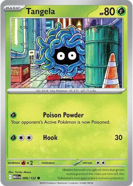 Pokémon trading card featuring Tangela with a colorful background