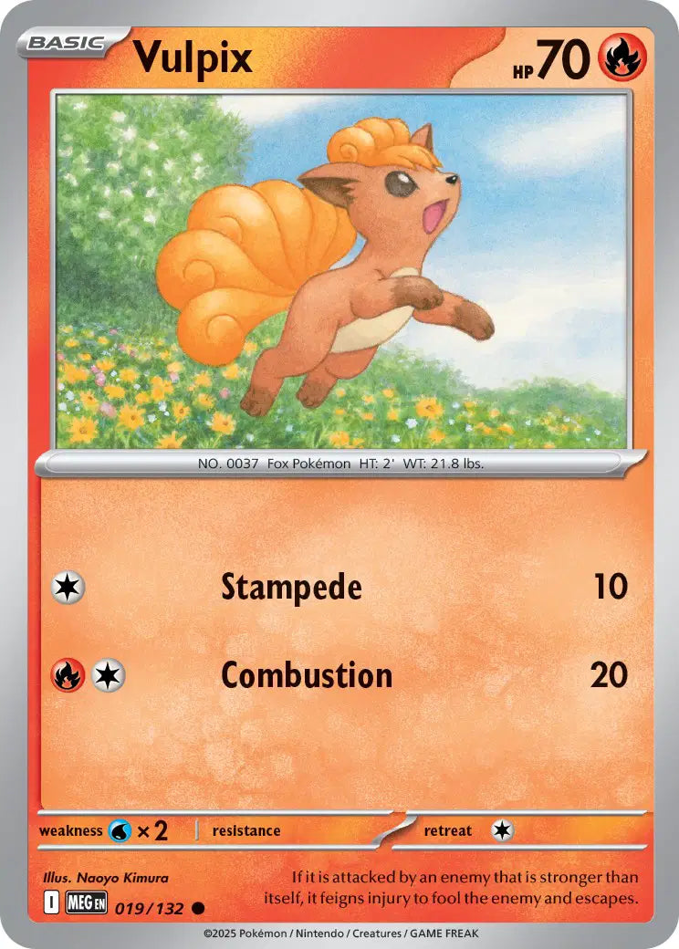Vulpix Pokémon trading card with character illustration and stats.