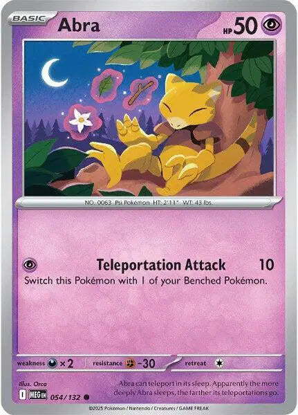 Pokémon trading card featuring Abra with a purple border