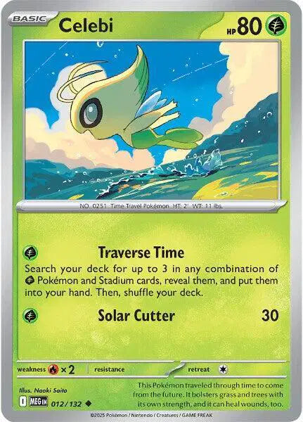 Pokémon trading card featuring Celebi with a scenic background