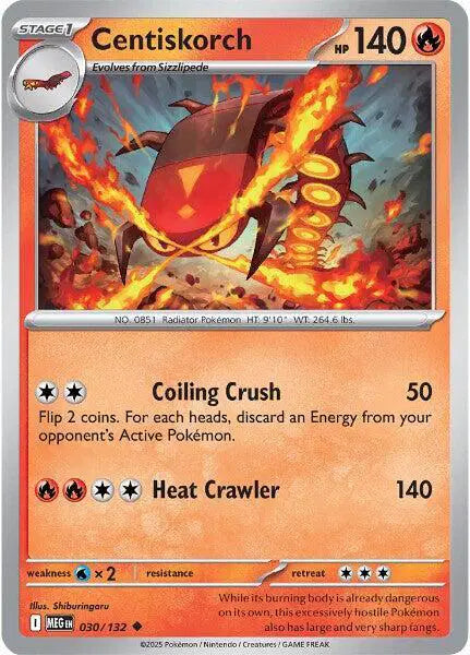 Pokémon trading card featuring Centiskorch with fiery design