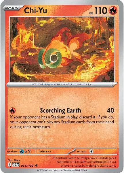 Pokémon trading card featuring Chi-Yu with fiery design and text.