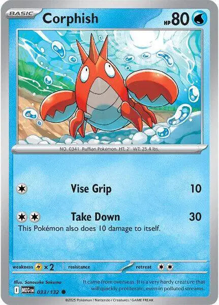 Pokémon trading card featuring Corphish with water-themed artwork