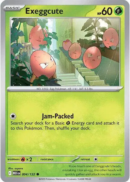 Pokémon trading card featuring Exeggute with green border