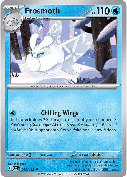 Frosmoth Pokémon trading card with blue border and character illustration