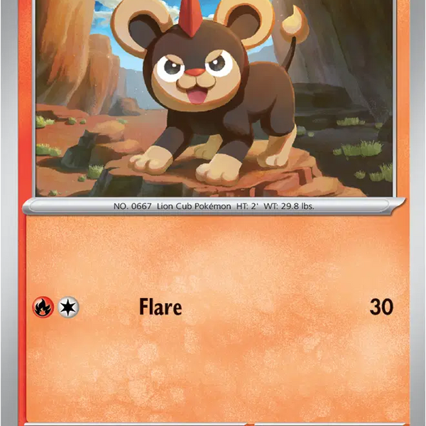Pokémon trading card featuring Litleo with a rocky landscape background