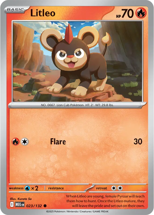 Pokémon trading card featuring Litleo with a rocky landscape background