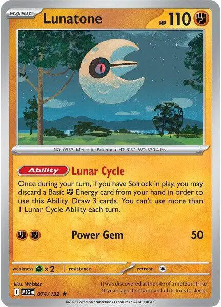 Pokémon trading card featuring Lunatone with a scenic background