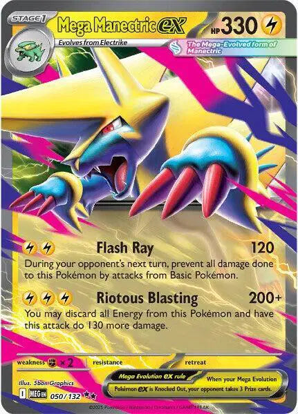 Pokémon trading card featuring Mega Manectric EX with vibrant colors and text.