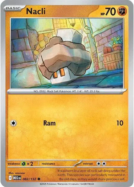 Pokémon trading card featuring Nacli with a ram illustration on a colorful background