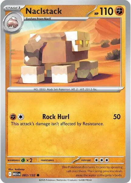 Pokémon trading card featuring Naclstack with desert landscape background