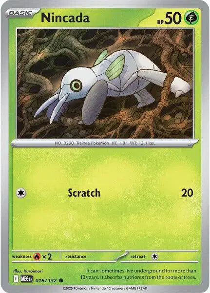 Pokémon trading card featuring Nincada with green border and character illustration.
