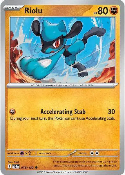 Pokémon trading card featuring Riolu with blue and black design