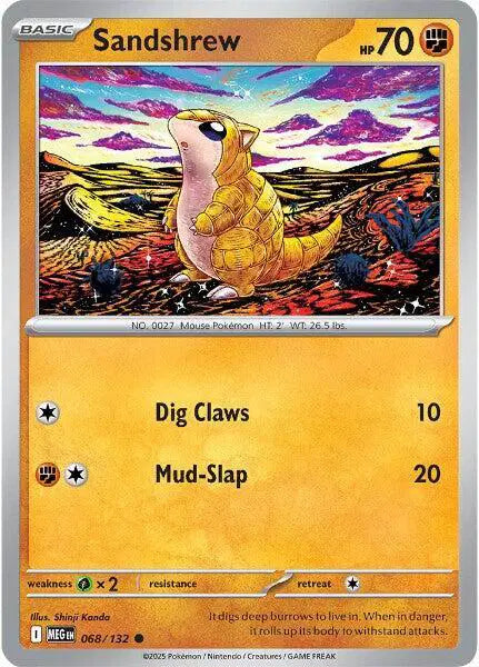 Sandshrew Pokémon trading card with colorful background