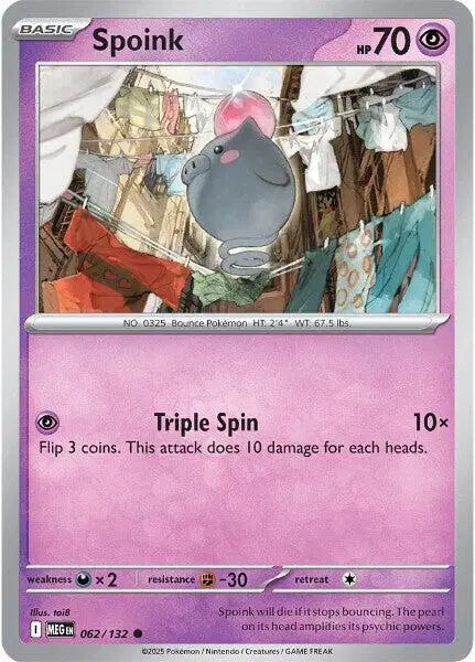 Pokémon trading card featuring Spoink with a purple background
