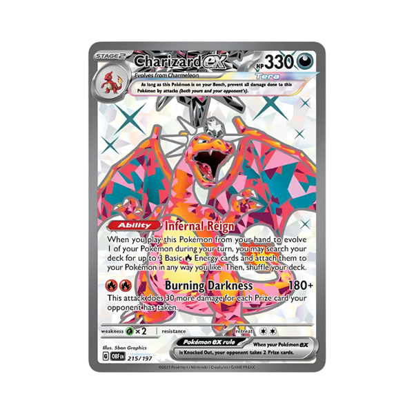 Pokémon trading card featuring Charizard EX with colorful design on a white background
