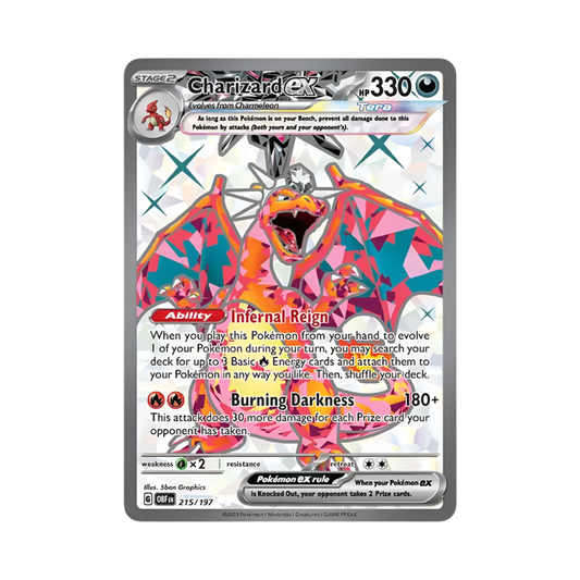 Pokémon trading card featuring Charizard EX with colorful design on a white background