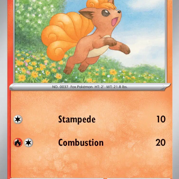 Vulpix Pokémon trading card with character illustration and stats.