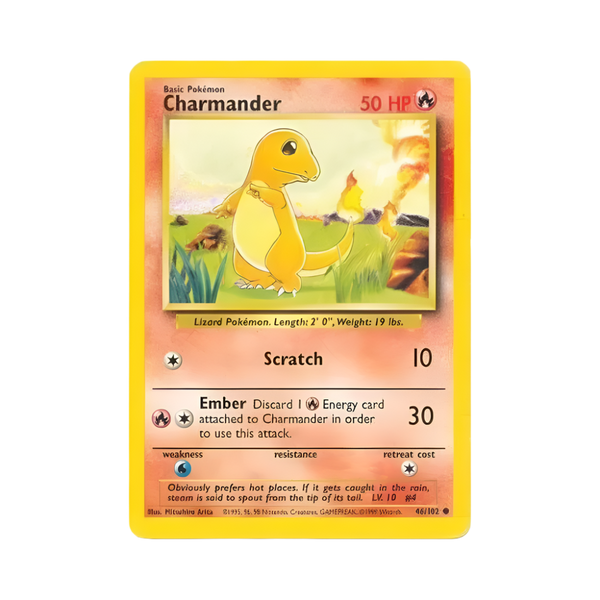 Pokémon trading card featuring Charmander on a white background