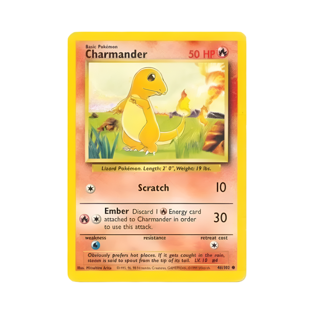 Pokémon trading card featuring Charmander on a white background