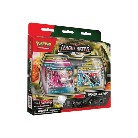 Pokémon TCG Dragapult ex League Battle Deck packaging showcasing competitive cards and accessories for TCG enthusiasts.