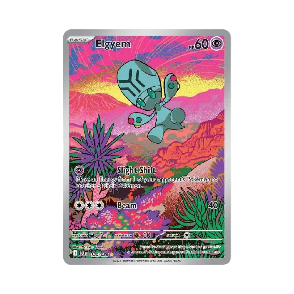 Pokémon trading card featuring Elgyem with a colorful design
