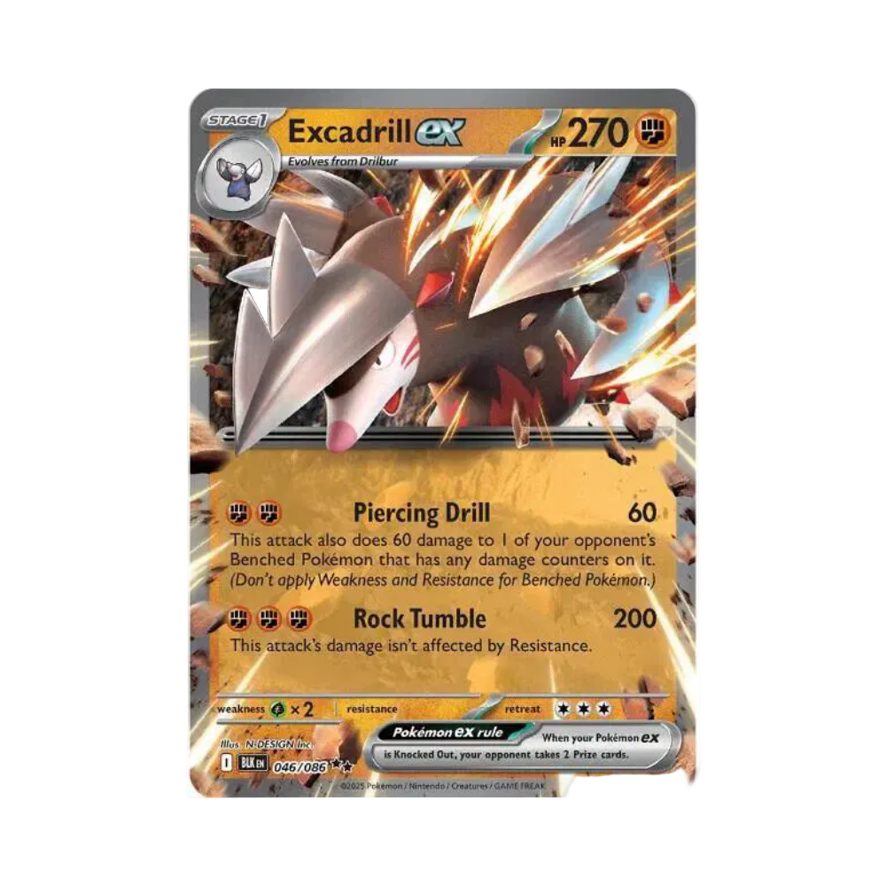 Pokémon trading card featuring Excadrill EX with detailed artwork and text on a white background.