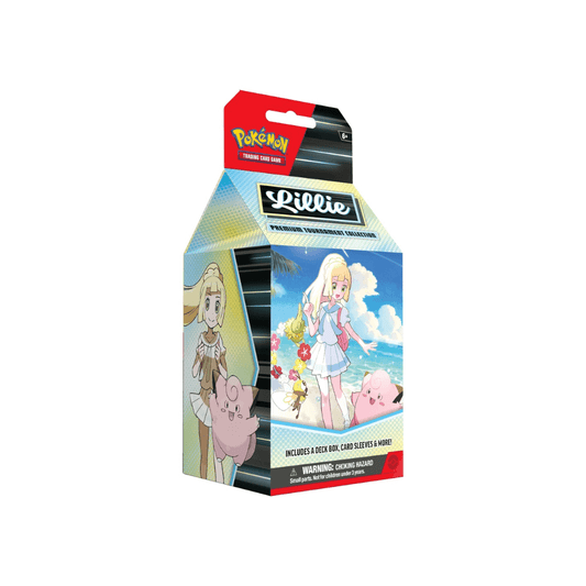Pokémon TCG Lillie Premium Tournament Collection box featuring Lillie and Clefairy, ideal for tournament-ready decks.
