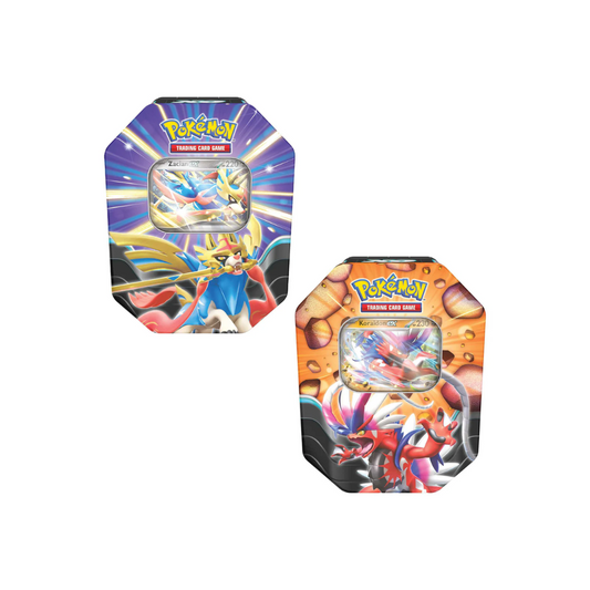 Zacian ex and Koriadon ex Slashing Legends Tin – Pokémon TCG product shot
