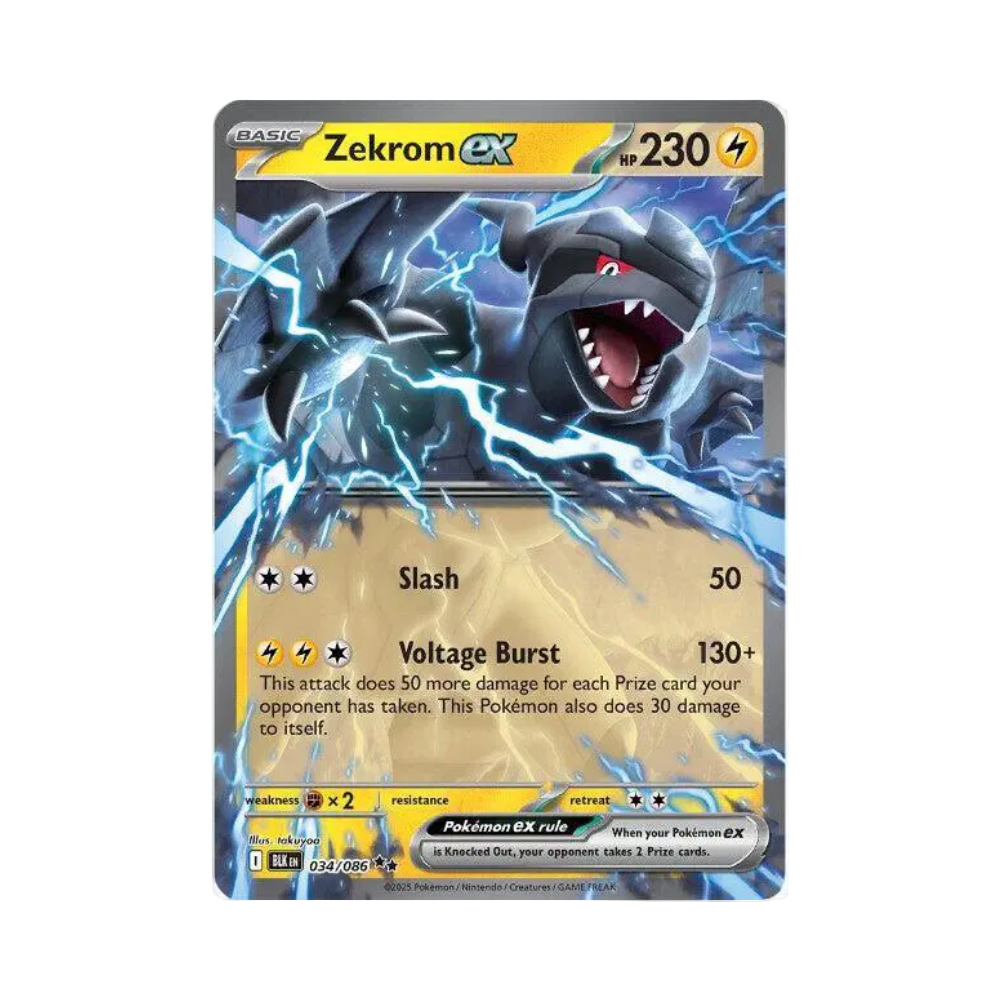 Pokémon trading card featuring Zekrom EX with electric and dark attributes.